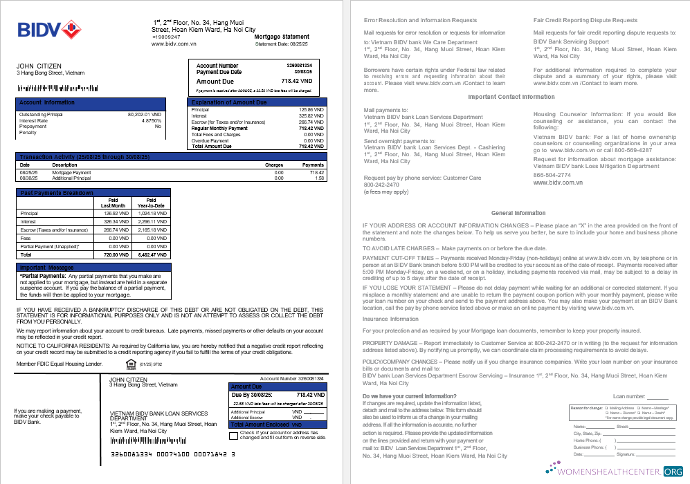 Download Vietnam BIDV bank mortgage statement in Word and PDF formats Photoshop template